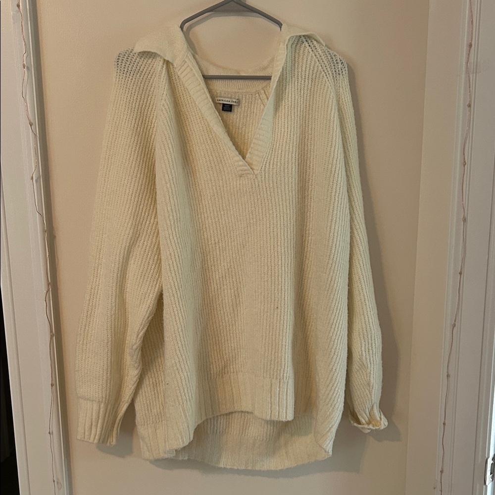 American Eagle Outfitters Cream V-Neck Sweater
